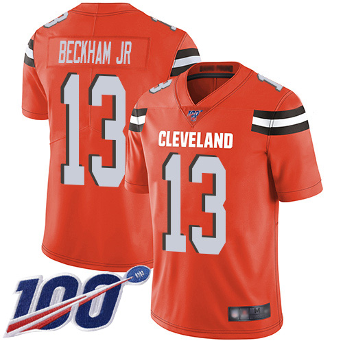 Cleveland Browns Odell Beckham Jr Men Orange Limited Jersey #13 NFL Football Alternate 100th Season Vapor Untouchable